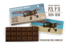 PZL P.11 — czekolada mleczna z karmelem z naklejką