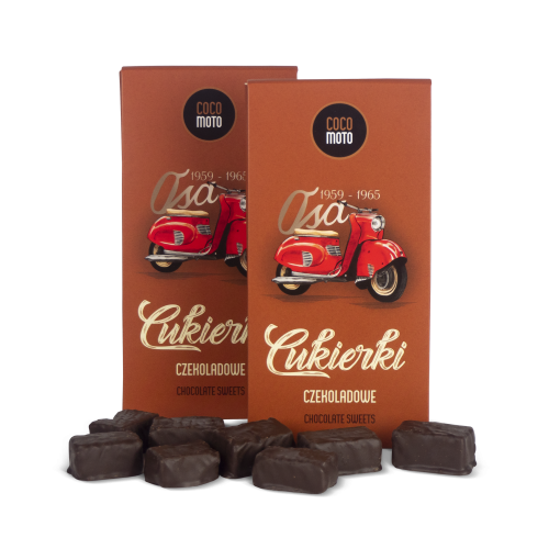 cukierki czekoladowe z orzechami arachidowymi ze skuterem Osa, prezent dla fana motocykli