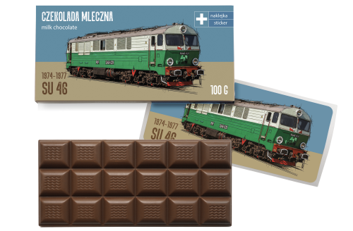 czekolada mleczna z rysunkiem lokomotywy SU46