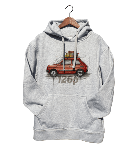 szara bluza z samochodem Fiat 126p Maluch